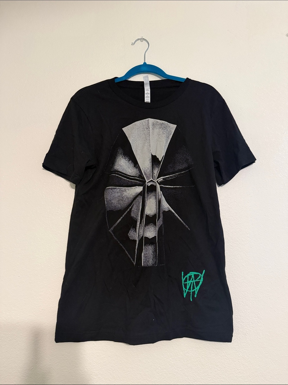 Muse Black Short-Sleeve T-Shirt with Gray Mask Graphic and Teal Accent